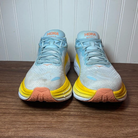 Hoka Bondi 8 Sneakers Blue Orange Yellow Low Top Lace Up Women’s 8.5 - Picture 2 of 14
